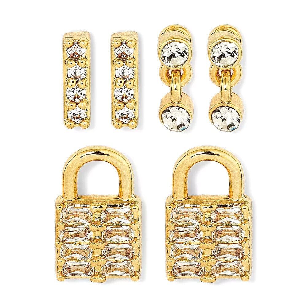 SUGAR FIX "3 Pair Micro Crystal Earring Set" (Gold) ~ NEW!!!